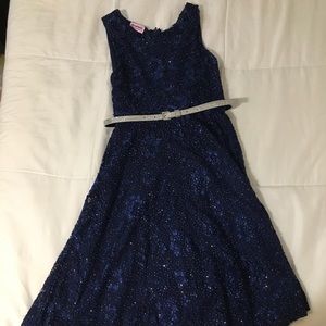 Navy Blue Dress w/ Silver Glitter Belt